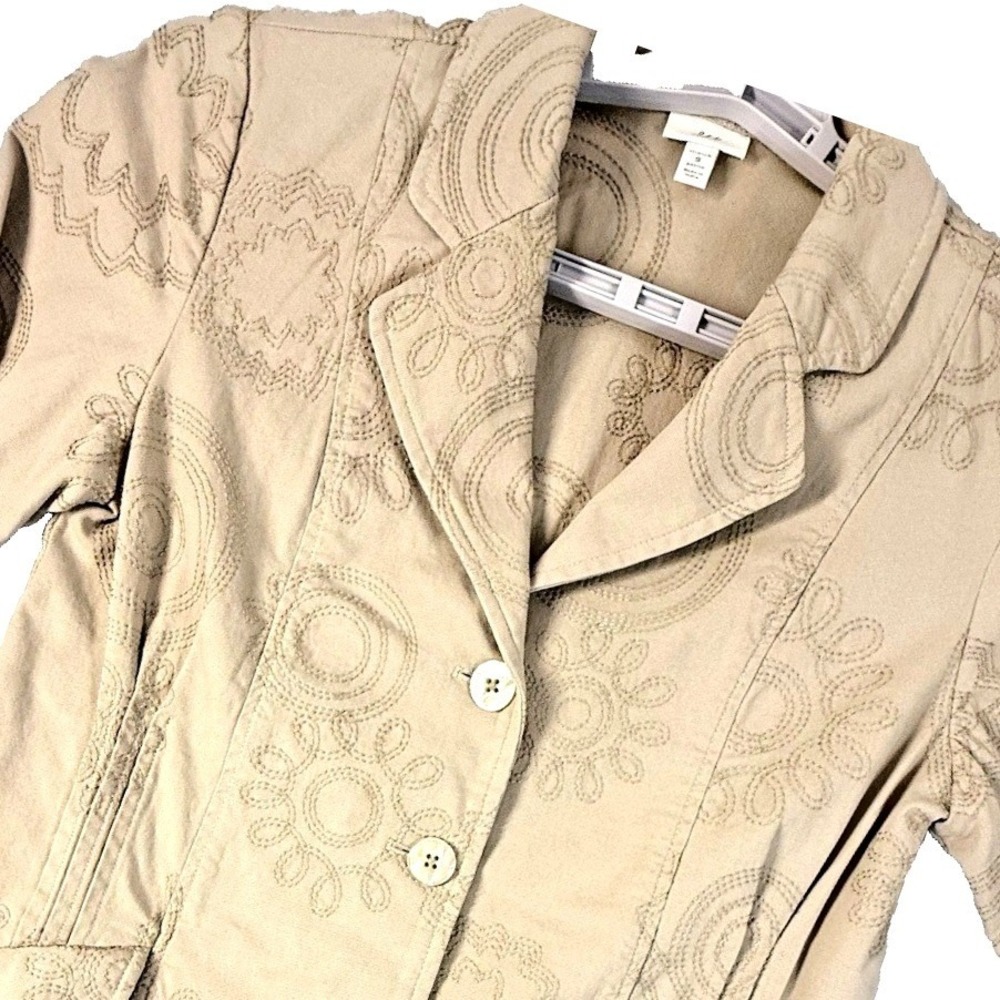 J. Jill Overcoat Embroidered Jacket Women S Petite Tan Cotton Stretch Lagenlook